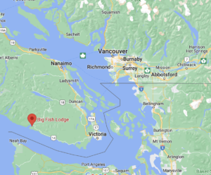 Map showing Big Fish Lodge, located in Port Renfrew on Vancouver Island, British Columbia